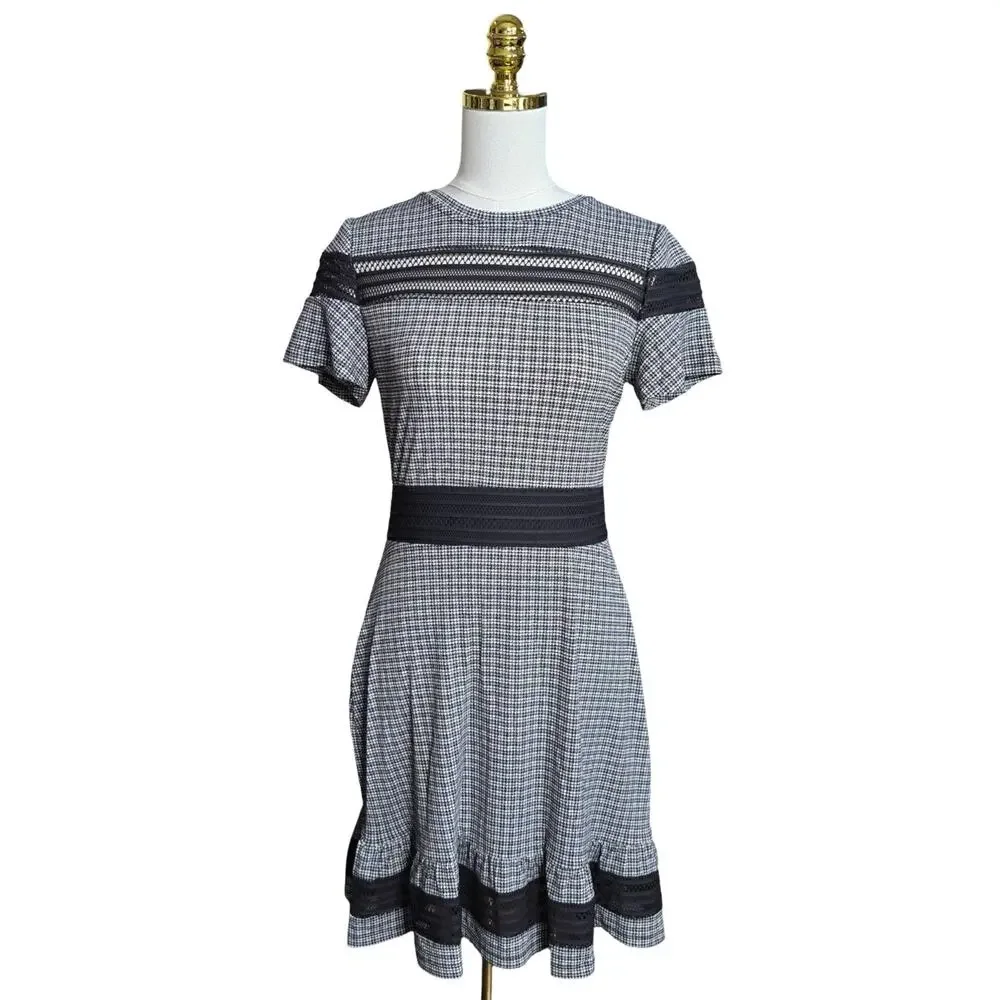 Michael Kors Dress Womens PM Black White Houndstooth Fit Flare NWT‎